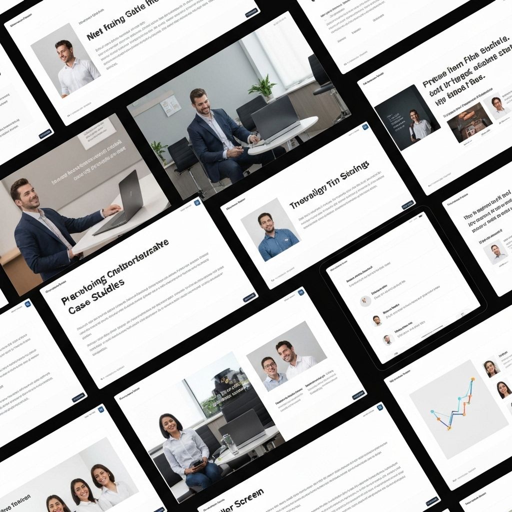 A collage of investor slides and prototype screens